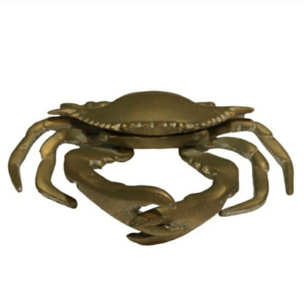 VINTAGE Articulated Solid Brass Crab Ashtray Trinket Sculpture Vintage!